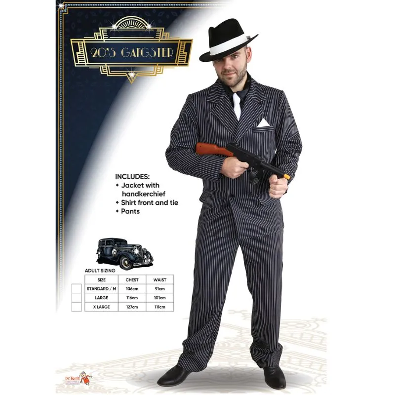 1920's Pinstripe Gangster Male Costume