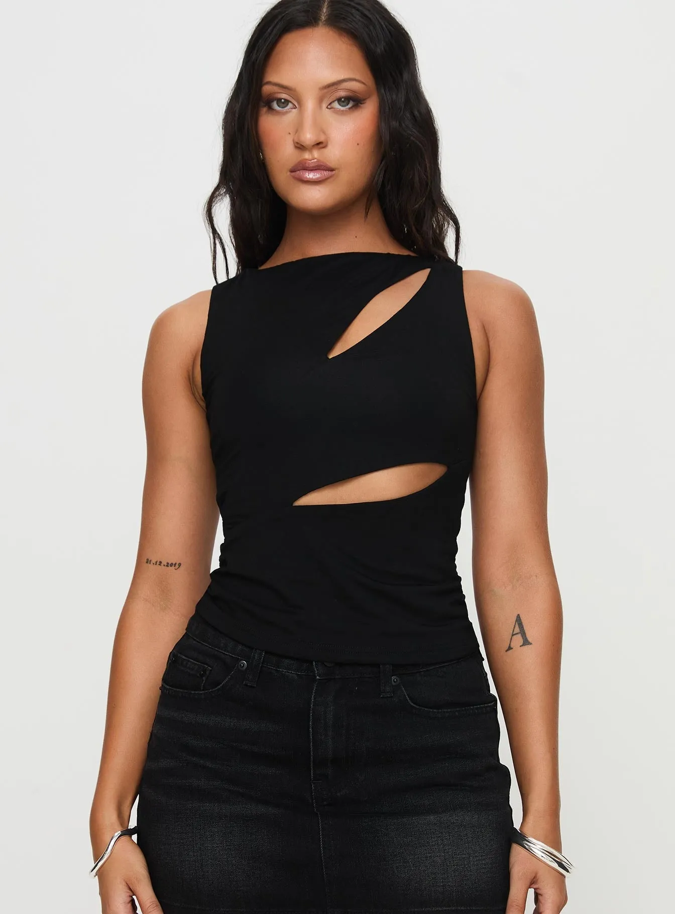 Ablaze Cut Out Top Black