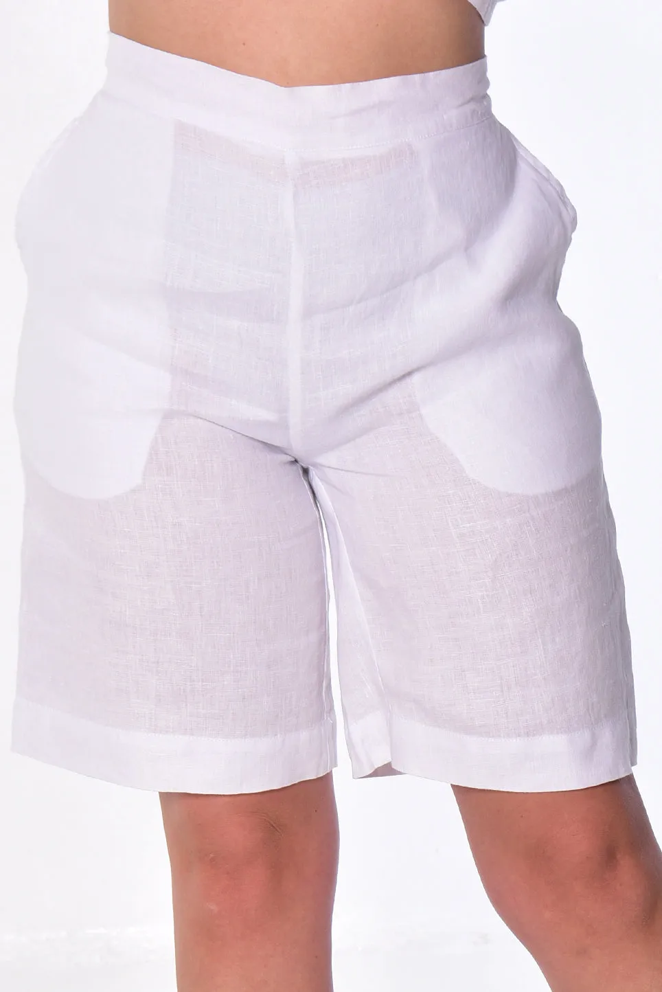 Azucar Ladies Flat Front Linen Shorts w/Pockets - LLWH2075