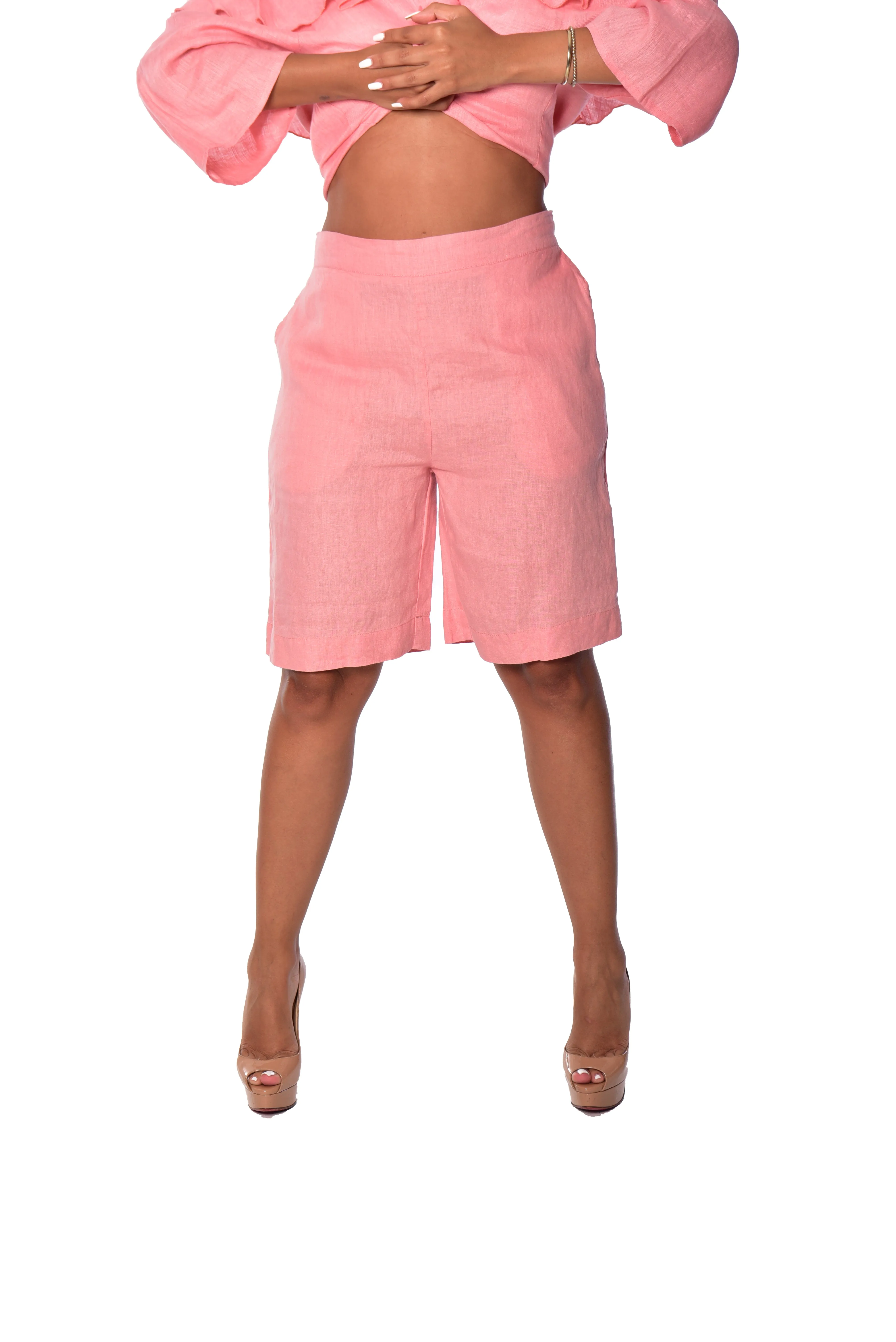 Azucar Ladies Flat Front Linen Shorts w/Pockets - LLWH2075