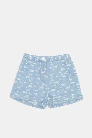 Baby Girls Blue Printed Short