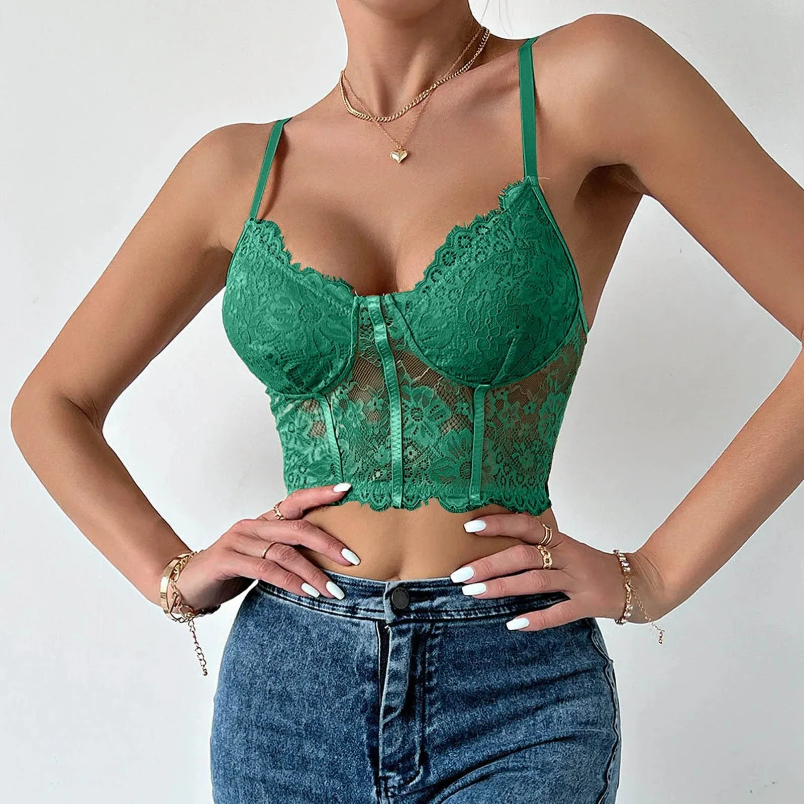 Backless Embroidery Lace Mesh Women's Crop Cami Top for Summer Party