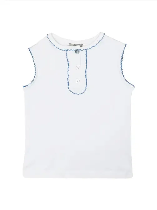 Basic white pima cotton top w/blue