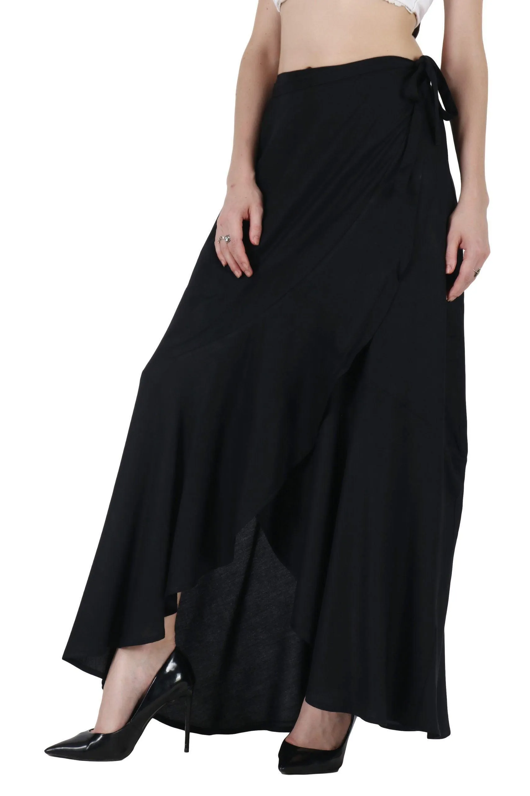 Black Solid Wrap Around Asymmetric Skirt