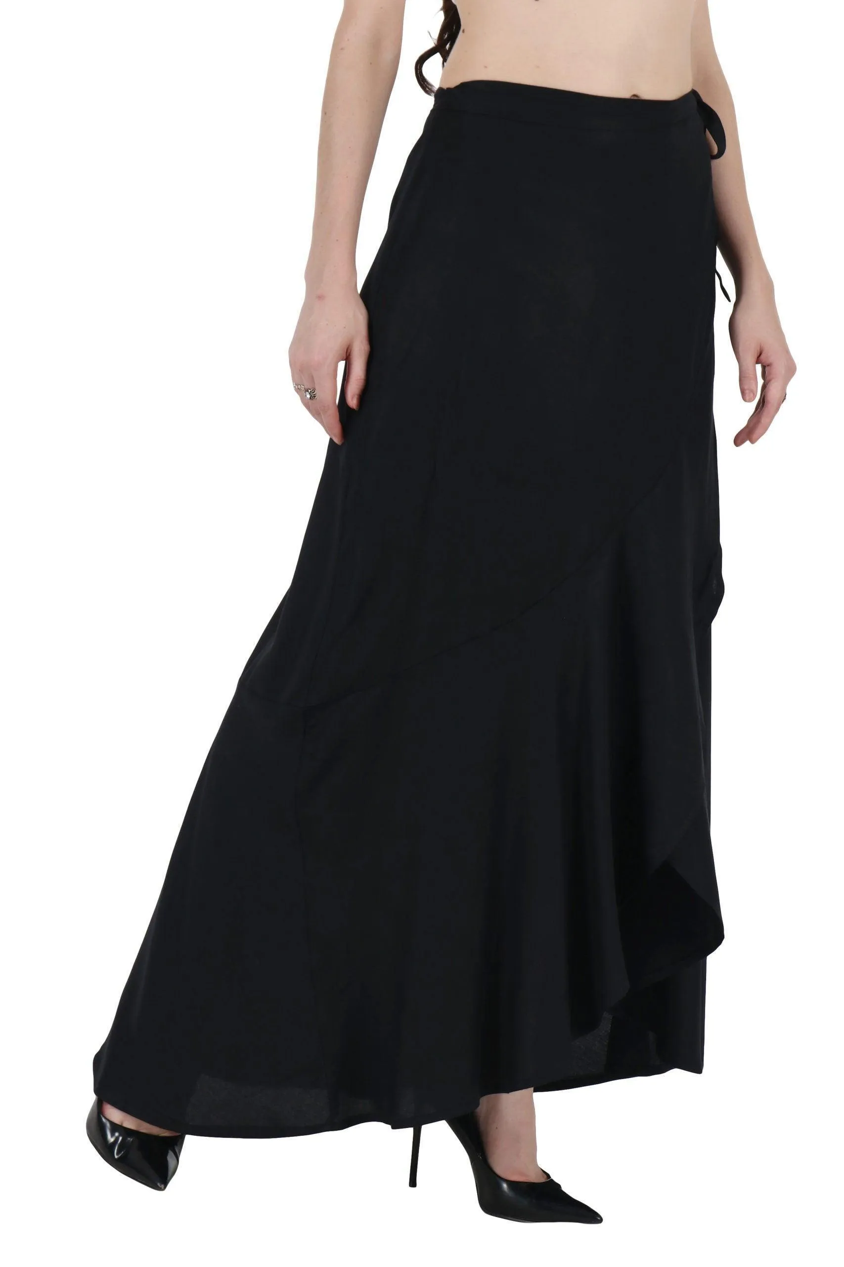 Black Solid Wrap Around Asymmetric Skirt