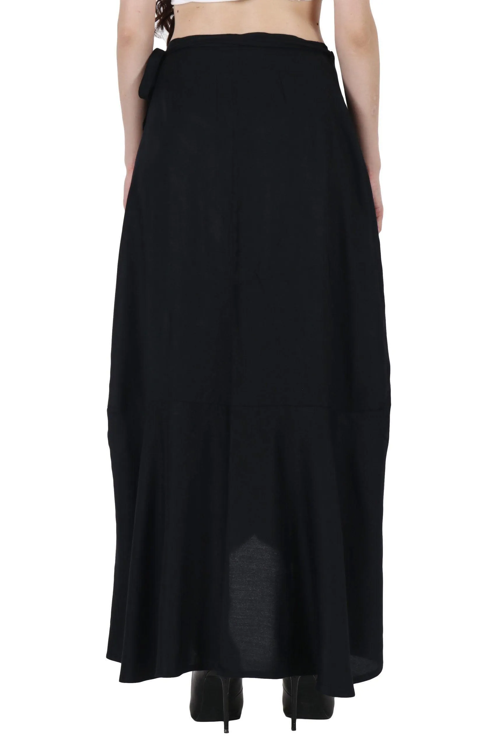 Black Solid Wrap Around Asymmetric Skirt