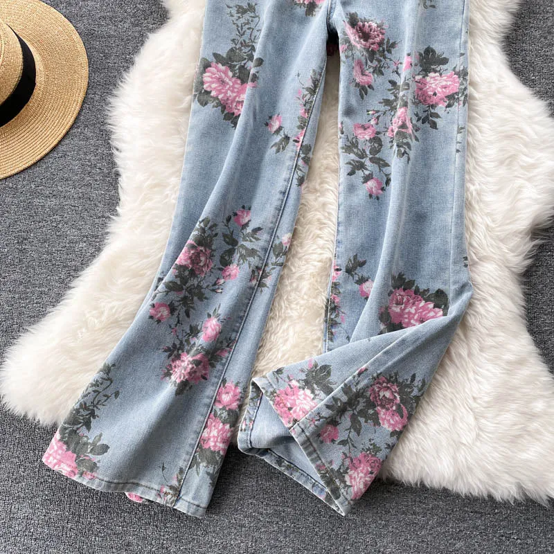 Blue printed denim trousers    S462