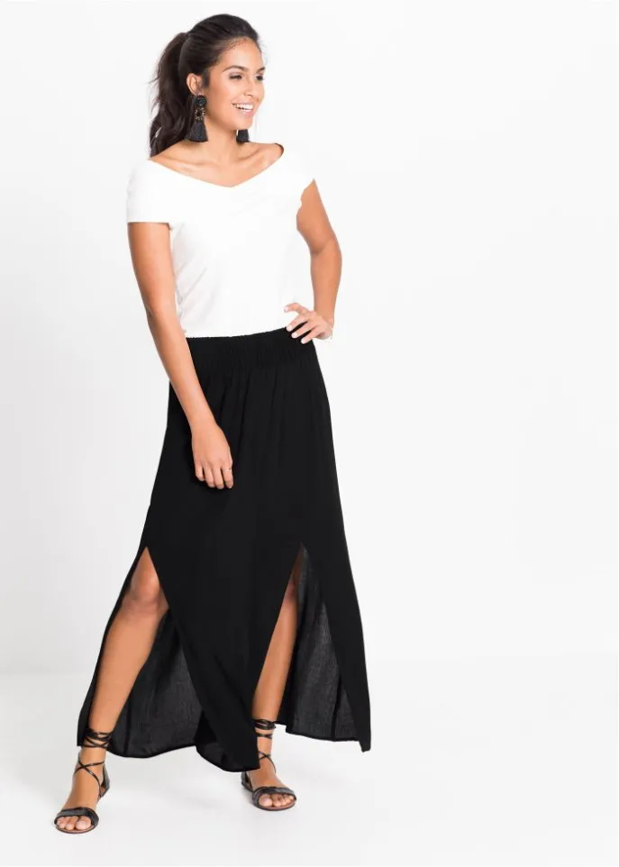 Bodyflirt maxi skirt with slits, black