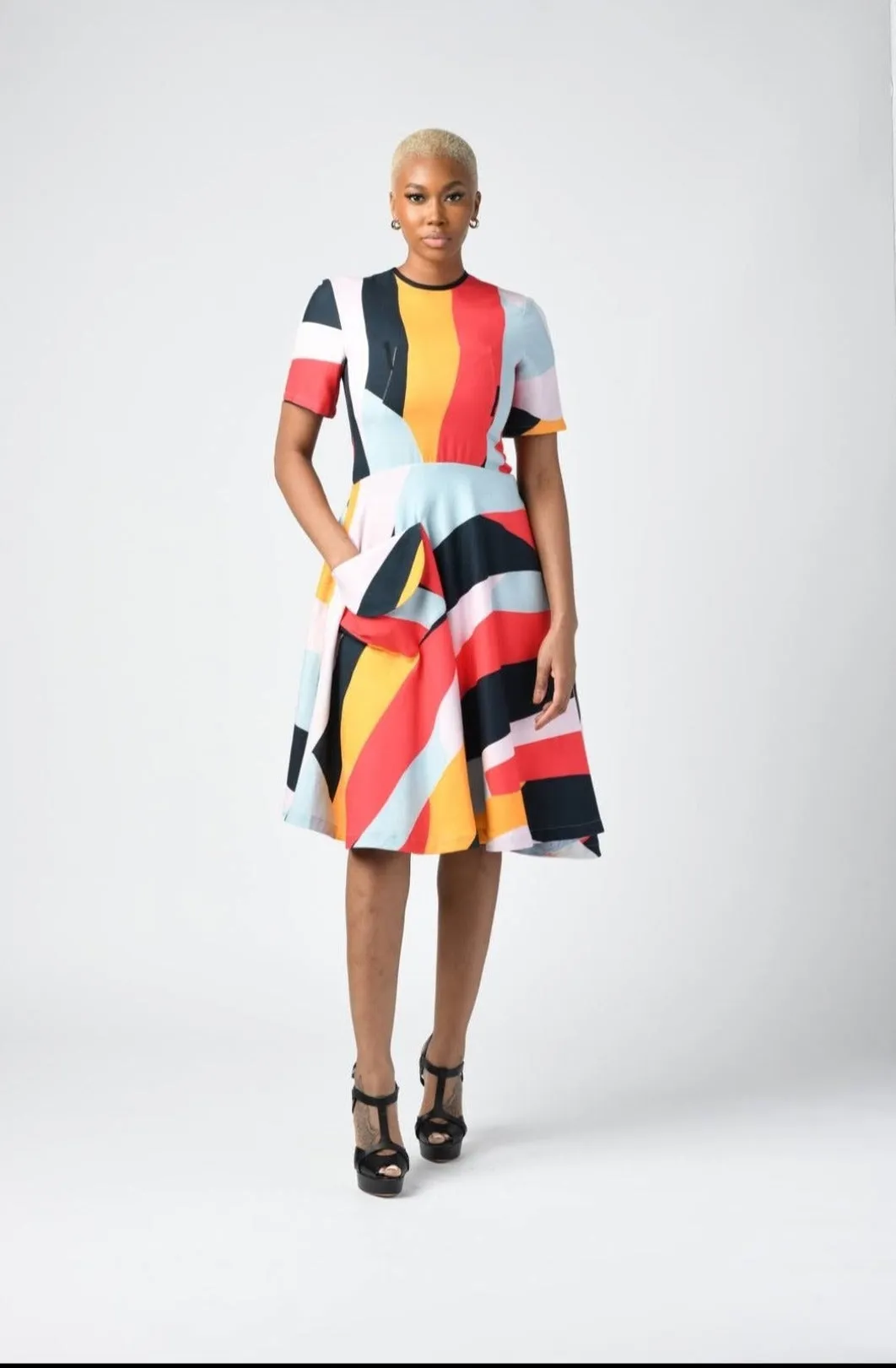 Bold Stripe Fit and Flared Dress