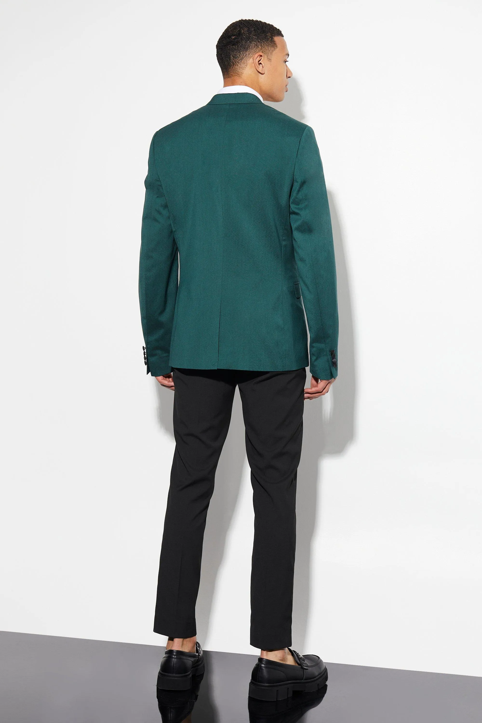 Boohoo Tall Skinny Tuxedo Single Breasted Suit Jacket, Green