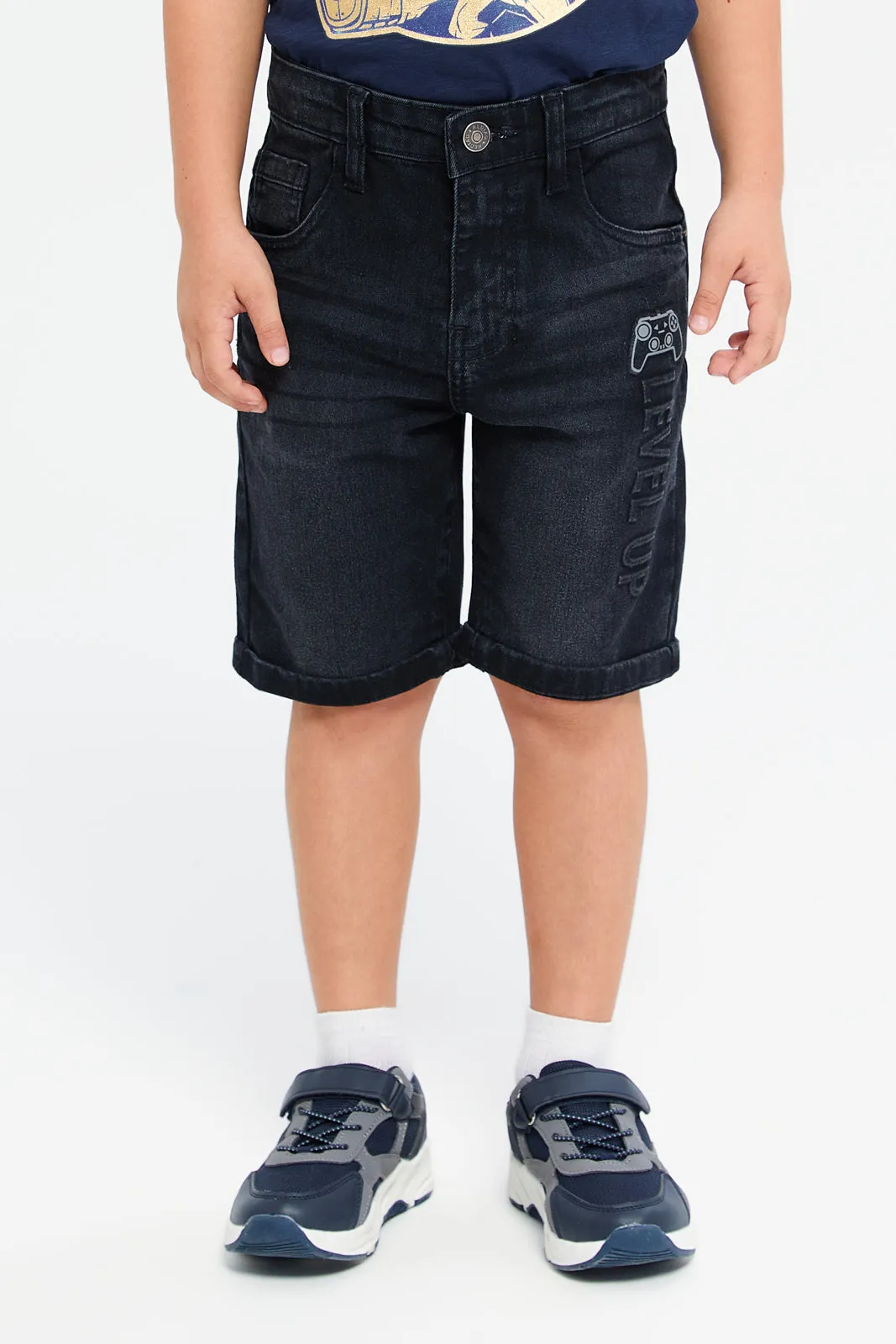 Boys Black Gaming Embossed 5 Pocket Short