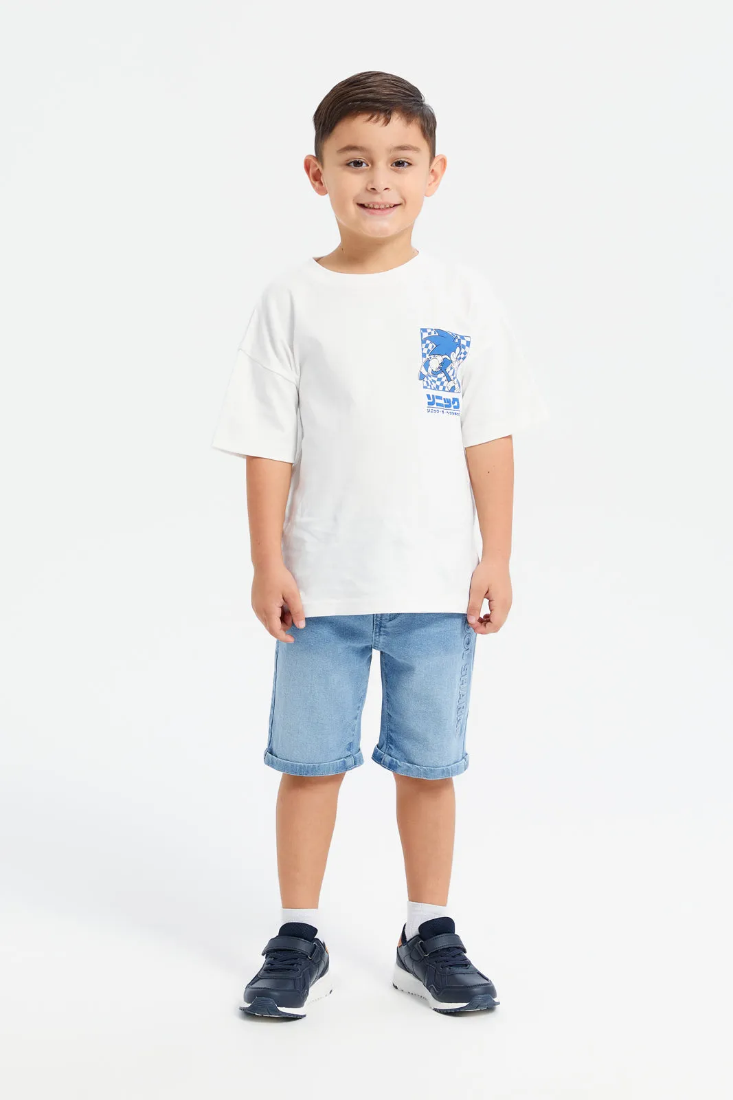 Boys Blue Embossed 5 Pocket Short