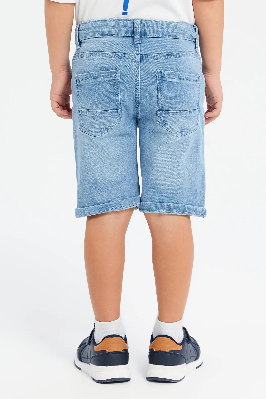 Boys Blue Embossed 5 Pocket Short