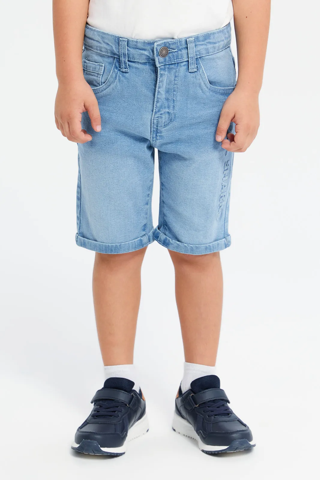 Boys Blue Embossed 5 Pocket Short