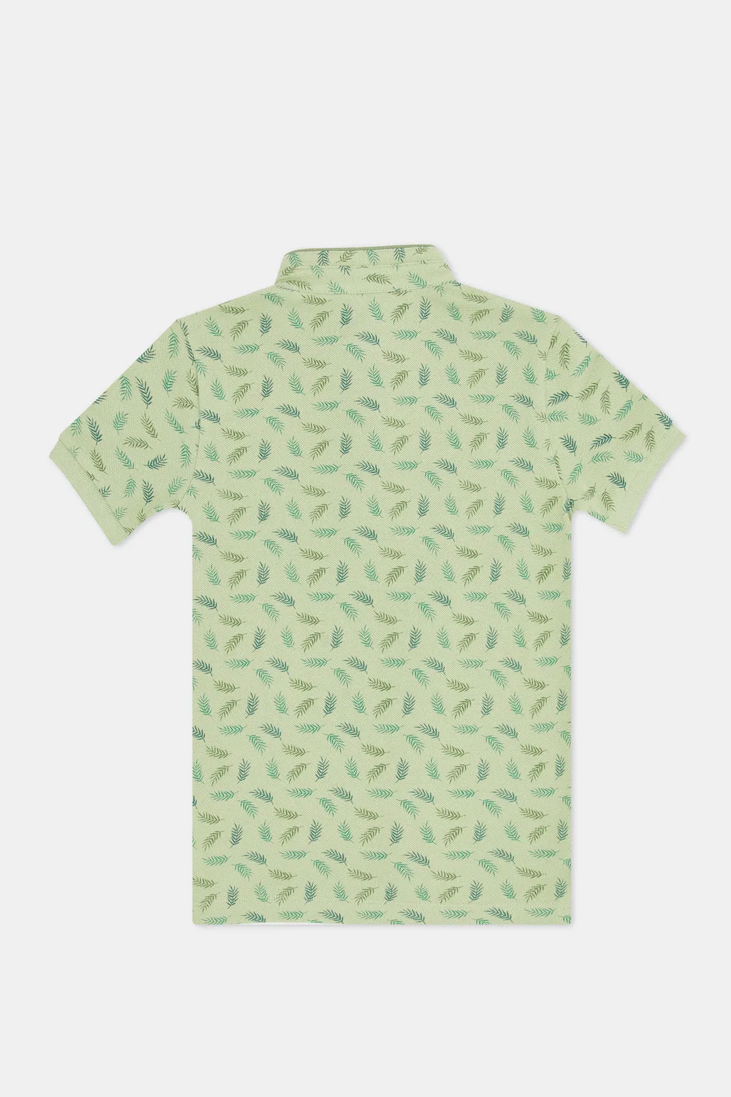 Boys Mint Allover Print Stand Up Collar Polo T-Shirt