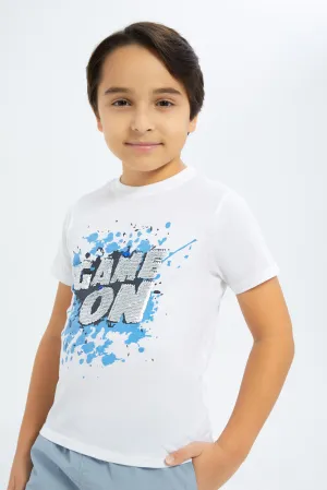 Boys White Game On Embellished T-Shirt