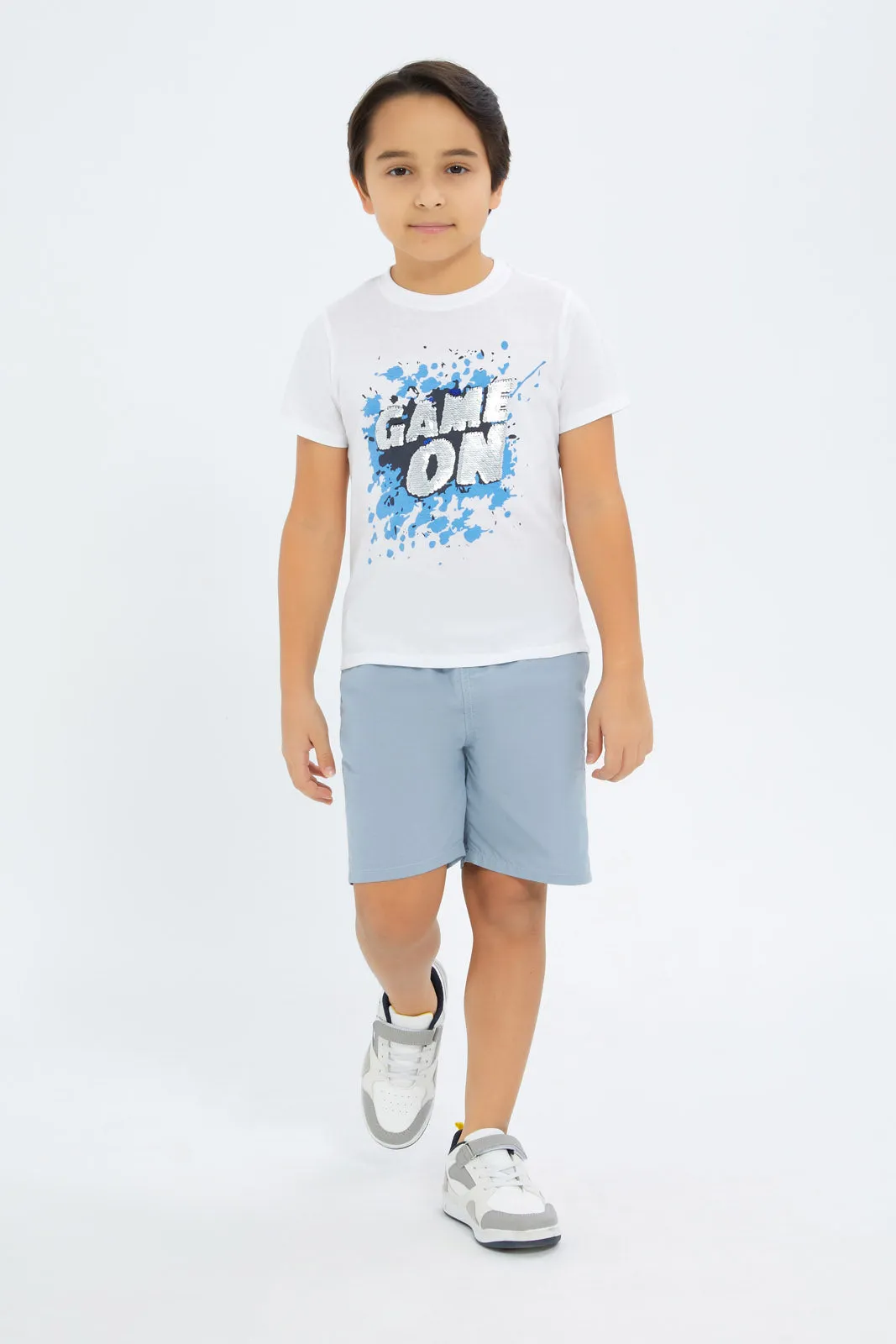 Boys White Game On Embellished T-Shirt