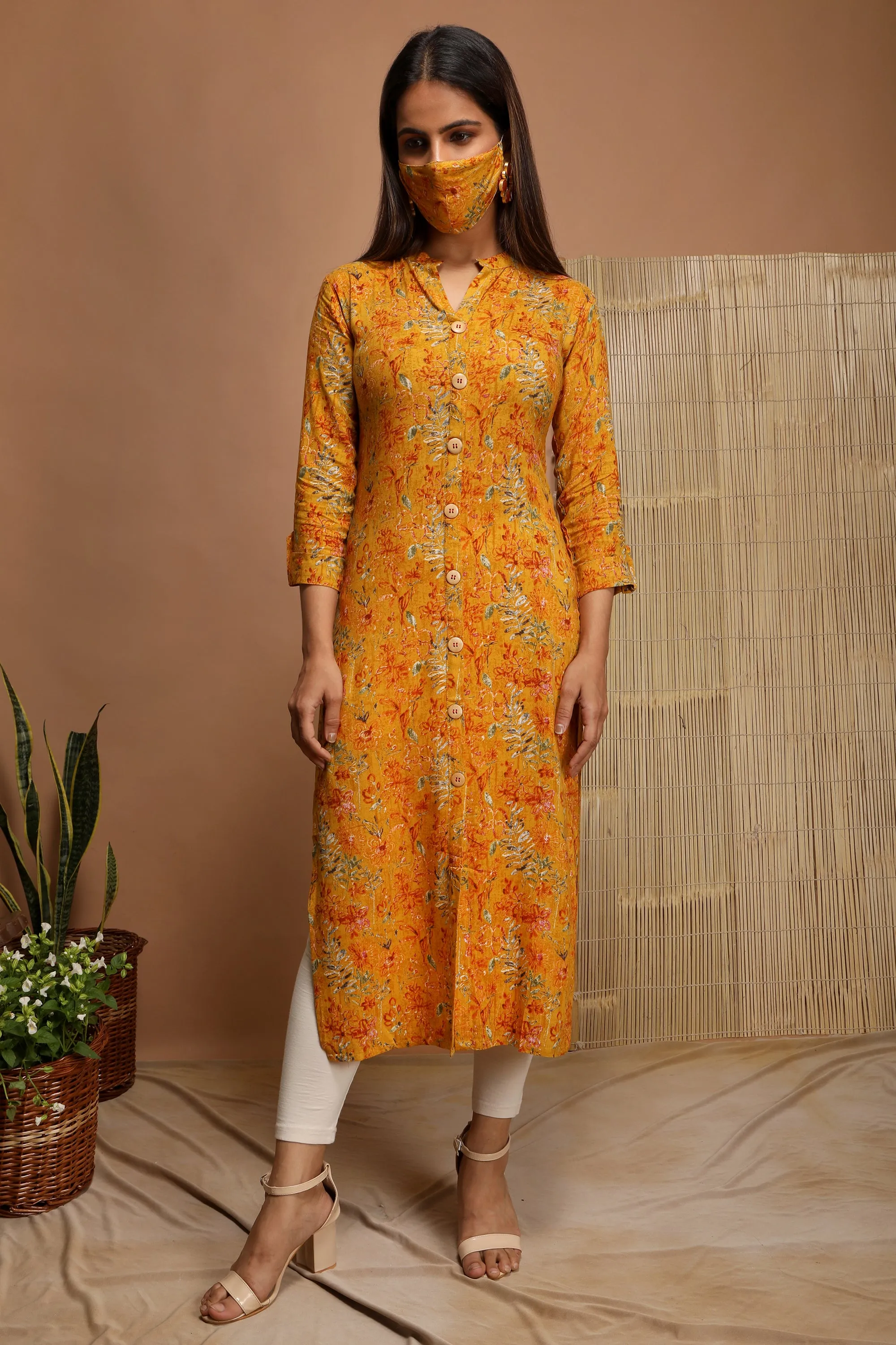 Bright And Breezy - Straight Kurta with mask