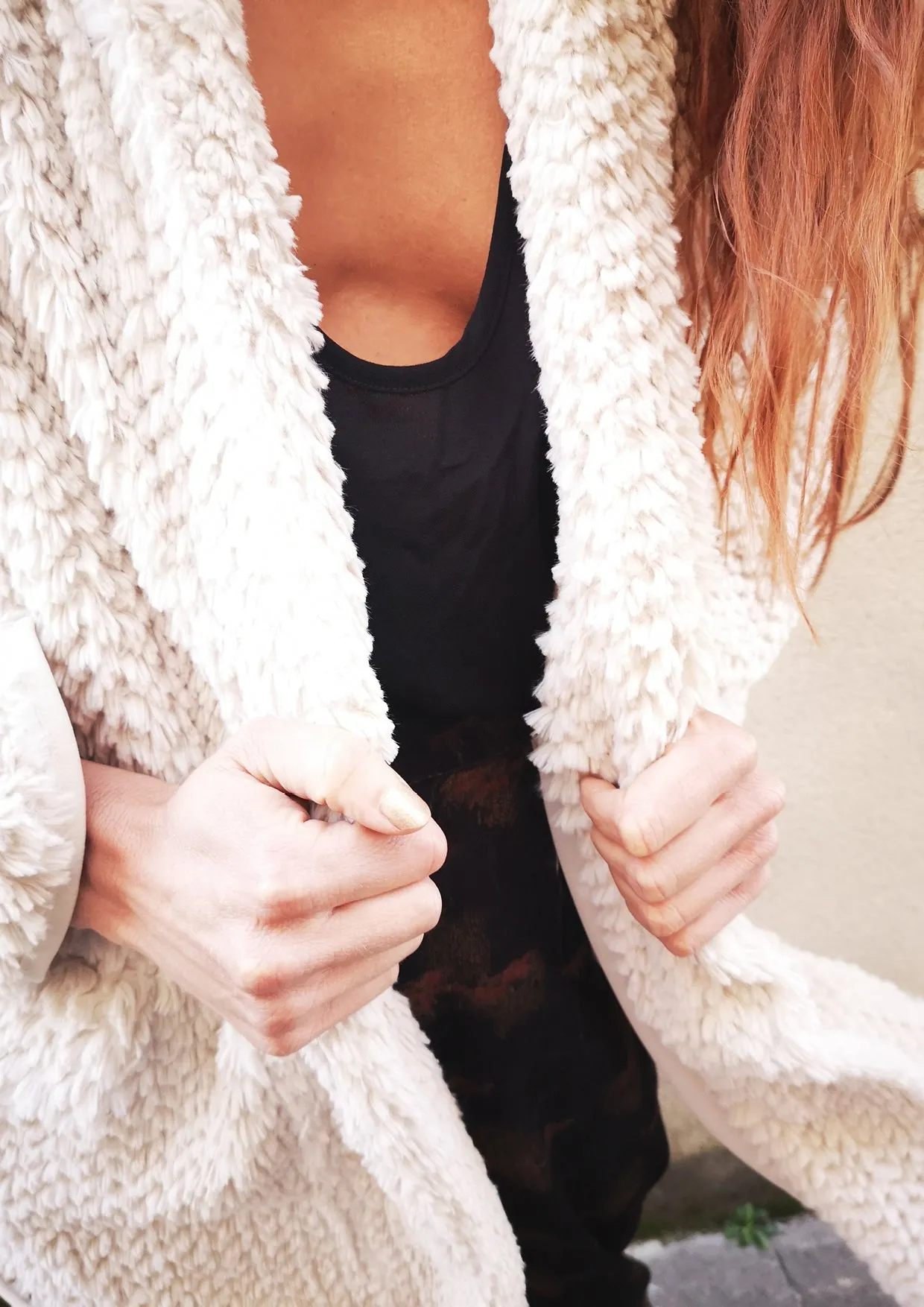 CARDIGAN - FAUX RHOMB FUR beige