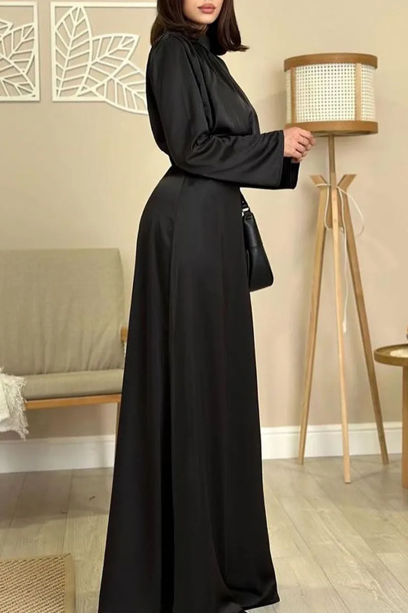 Celebrities Elegant Solid Frenulum Half A Turtleneck Waist Skirt Dresses