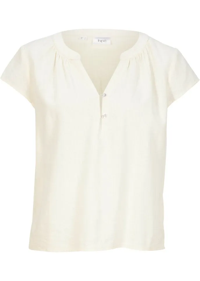 Cropped linen blouse with side slits Bpc Bonprix Collection, white