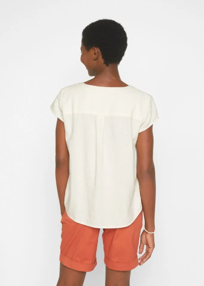 Cropped linen blouse with side slits Bpc Bonprix Collection, white