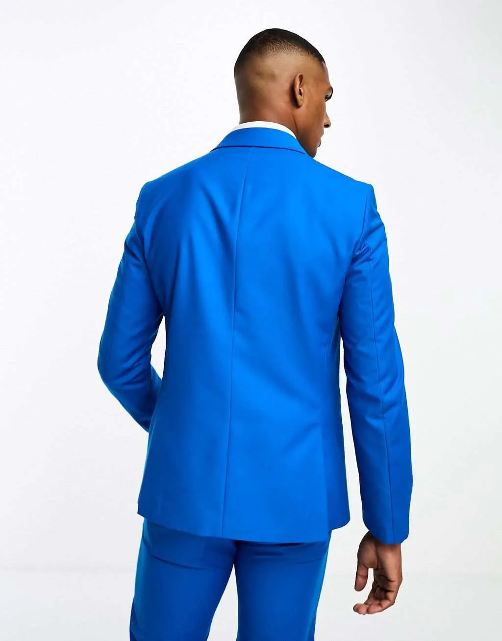 Devils Advocate Royal Blue Slim Fit Double Breasted Peak Lapel Blazer