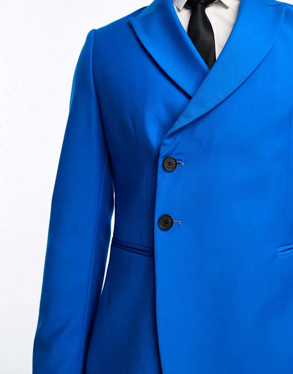 Devils Advocate Royal Blue Slim Fit Double Breasted Peak Lapel Blazer