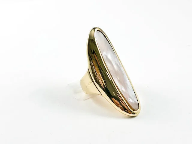 Elegant Long Shape With Center Mother Of Pearl Stone Gold Tone Steel Ring