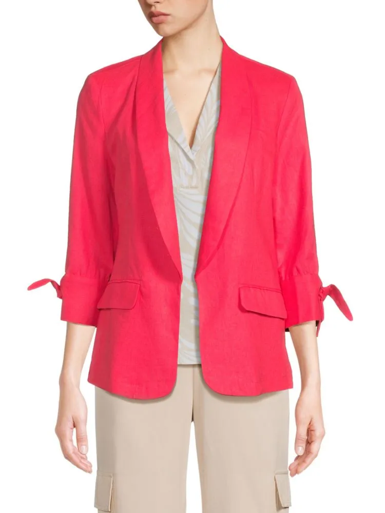 Ellen Tracy Linen Blend Shawl Blazer in Geranium