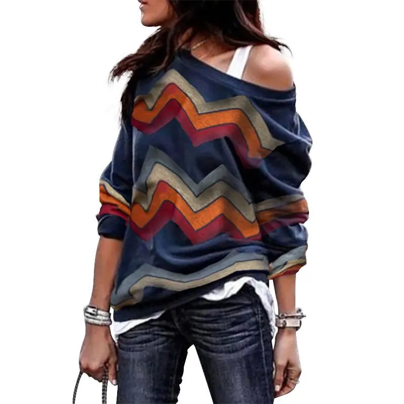 Fashion One Shoulder Striped Long Sleeves Shirts