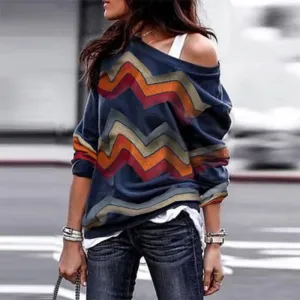 Fashion One Shoulder Striped Long Sleeves Shirts