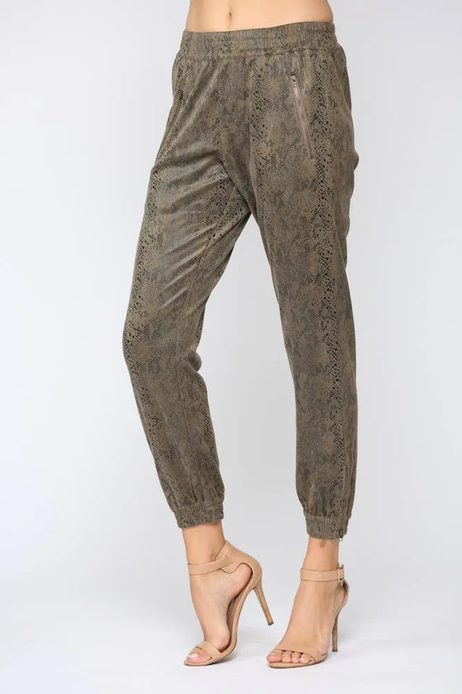 Fate Snake Print Faux Suede Jogger Pants