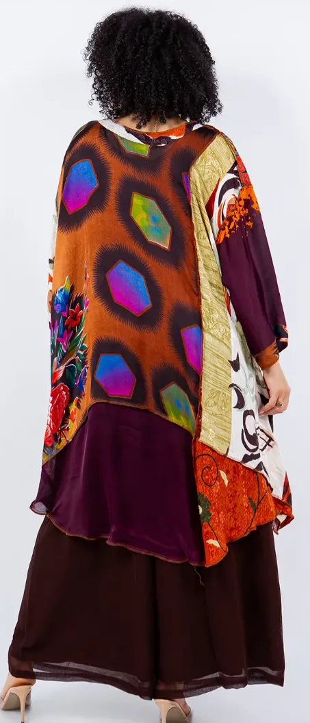 Flower Power Nothing-Matches Mosaic hi-low Tunic Top Boho Hippie Chic Resort Wear Sml-10X