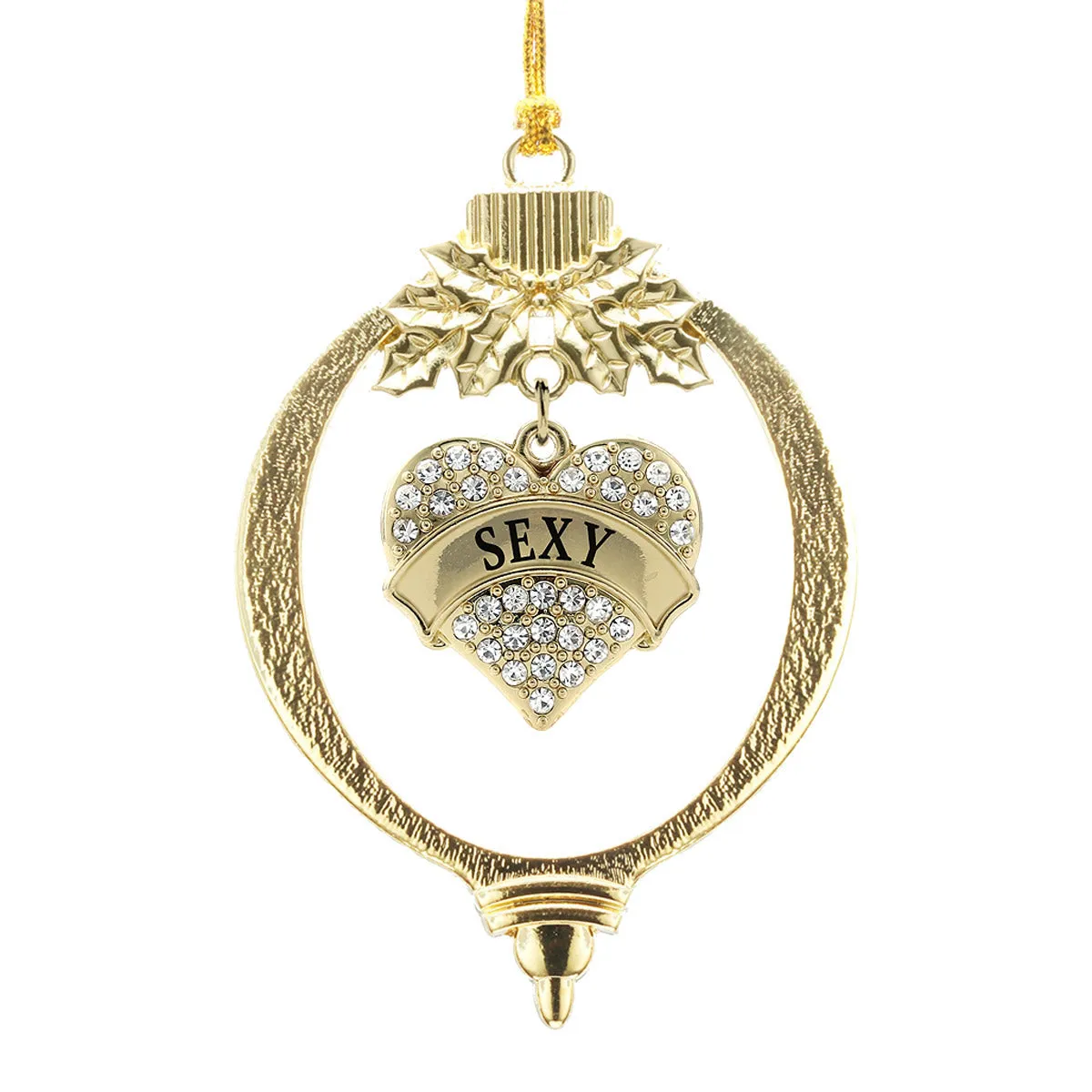 Gold Sexy Pave Heart Charm Holiday Ornament