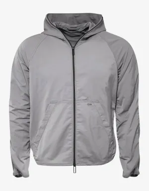 Grey Hooded Jacket with Bag Attachment