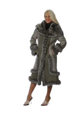 Grey Shearling Coat with Silver Fox Trim