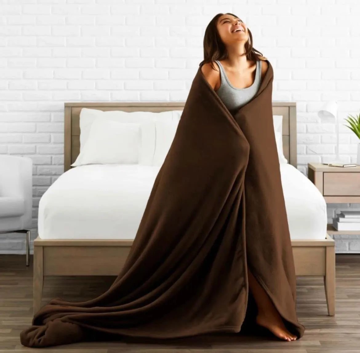 Harbell Home Solid/Plain Warm Single Bed Polar Fleece Blanket Cum Bedsheet. (Brown)