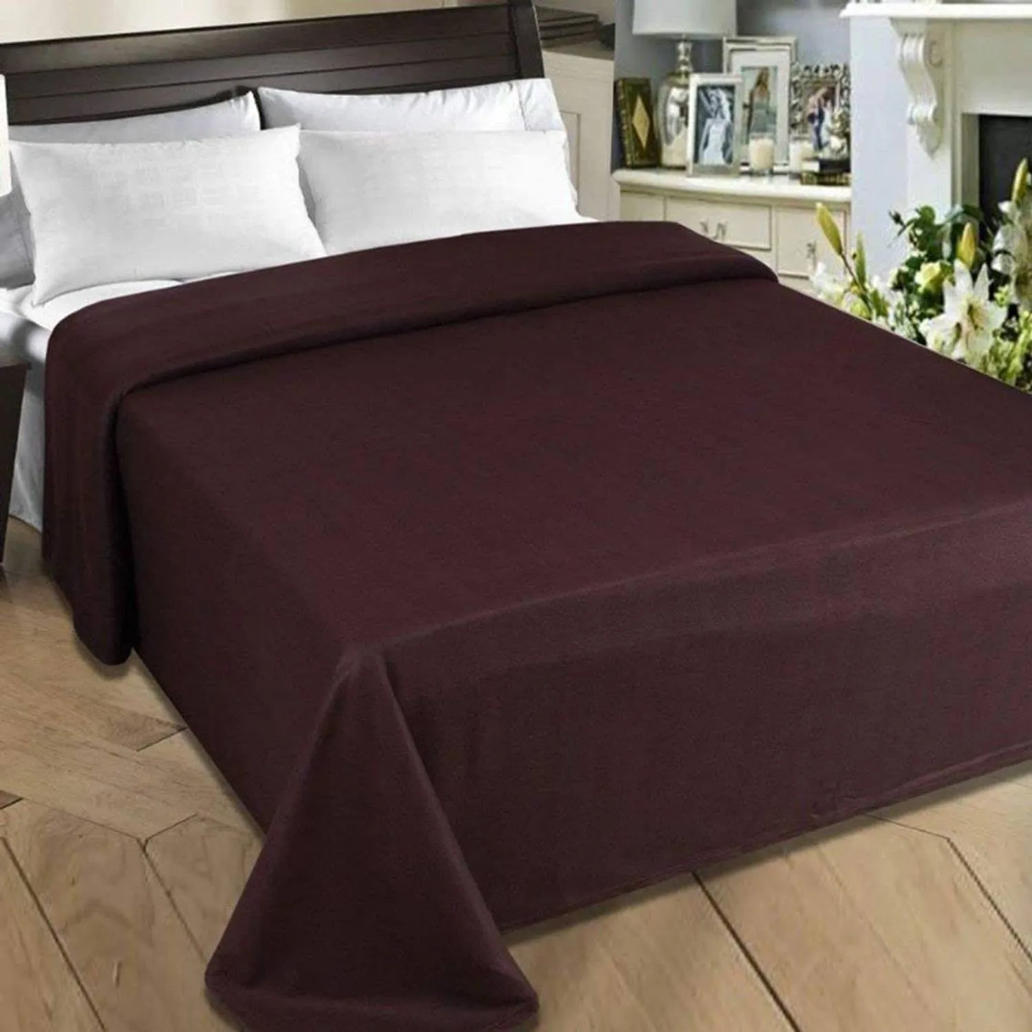 Harbell Home Solid/Plain Warm Single Bed Polar Fleece Blanket Cum Bedsheet. (Brown)