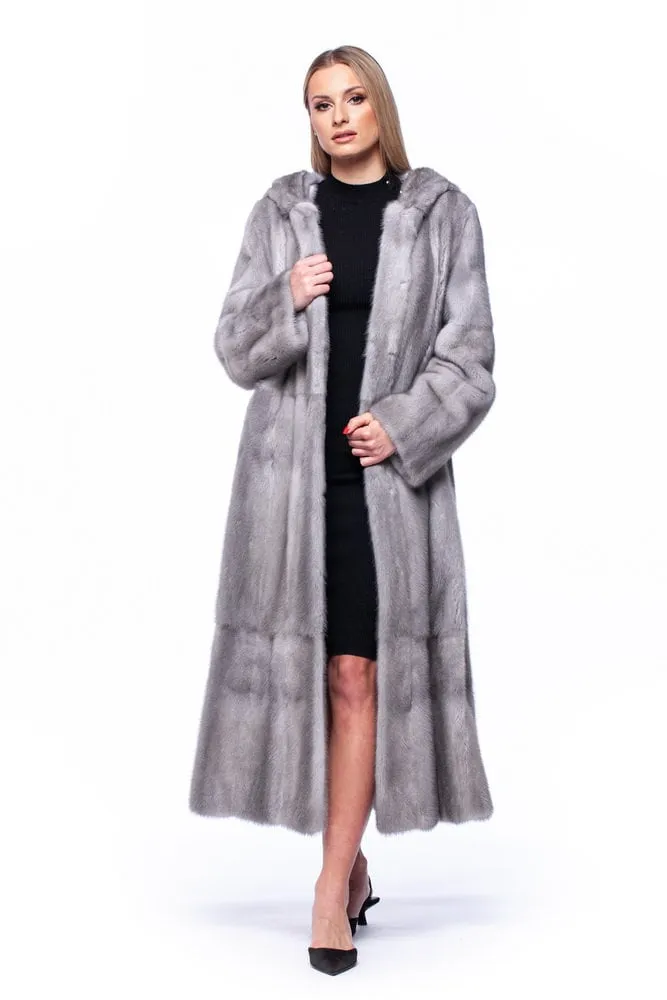 Hooded Sapphire Mink Fur Coat