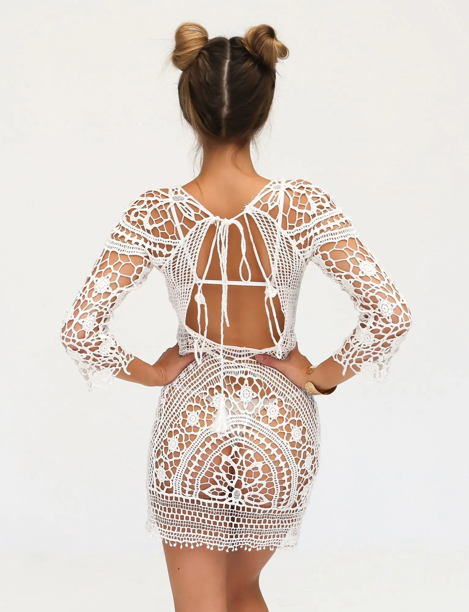 Hot Sale Long-sleeved lace blouse bikini sunscreen dress