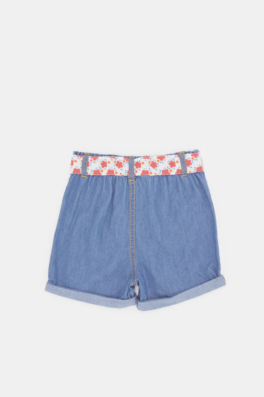 Infant Girls Blue Belted Denim Shorts