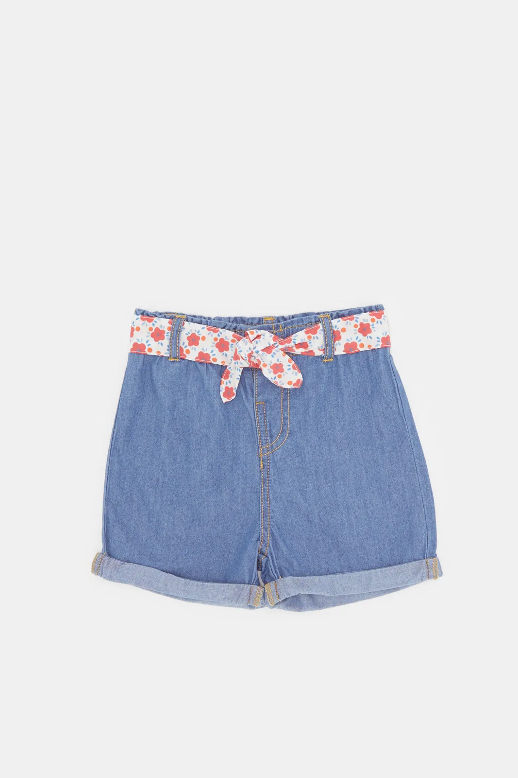 Infant Girls Blue Belted Denim Shorts