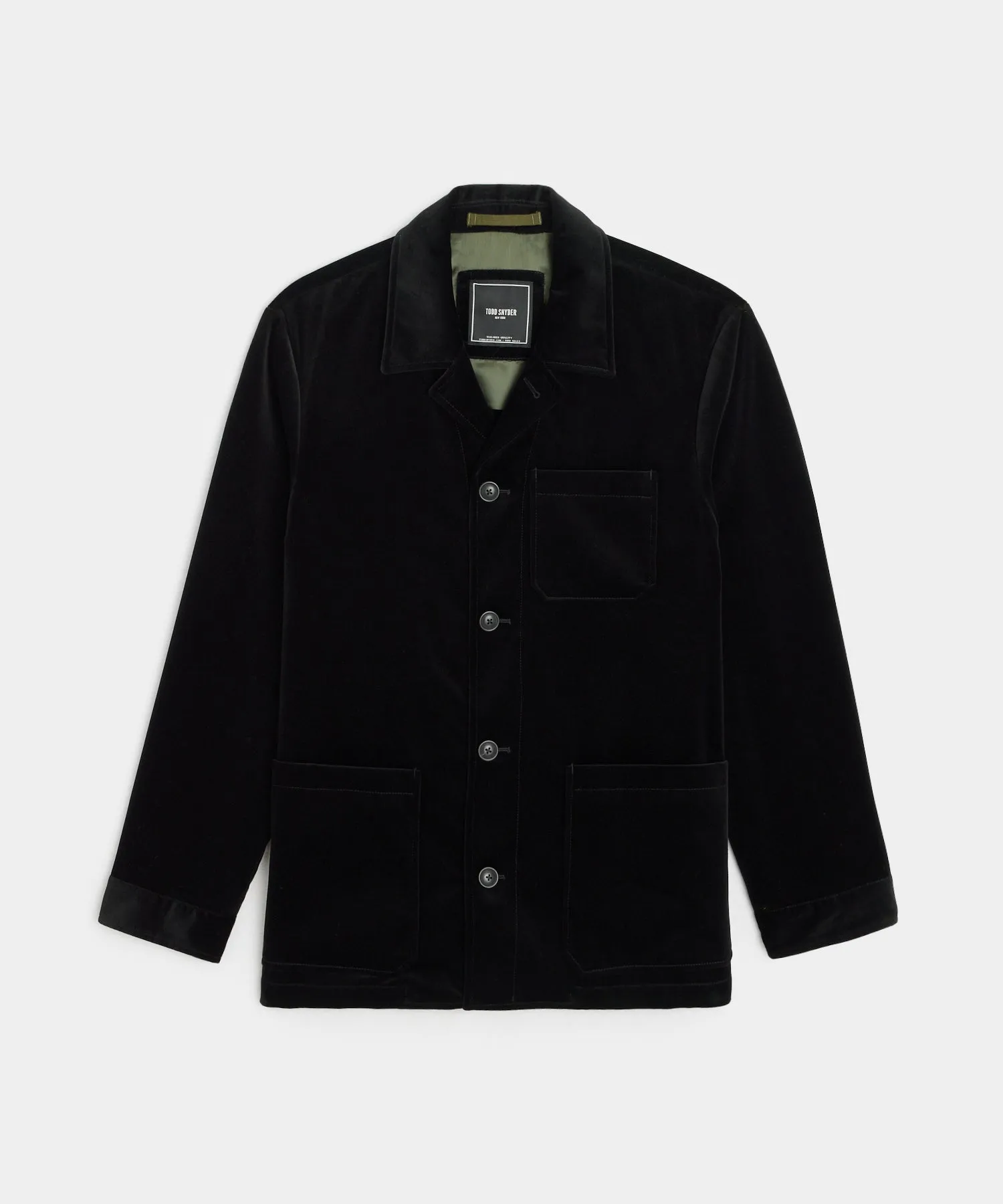 Italian Velvet Tailored Chore Coat in Black