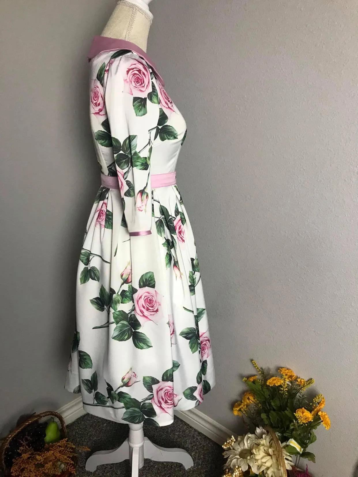 Kennedy Dress in Roses Silk size S