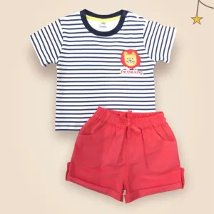 Kids Striped Shirt and Red short Casual Set