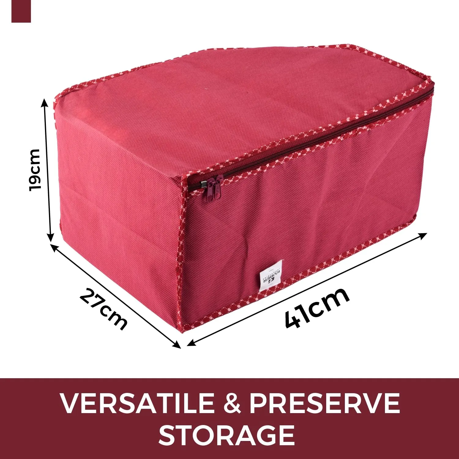 Kuber Industries Blouse Cover | Clothes Storage Bag | Zipper Wardrobe Organizers | Non-Woven Clothes Organiser | Side Transparent Blouse Organizer | Dot Border | Pack of 6 | Maroon