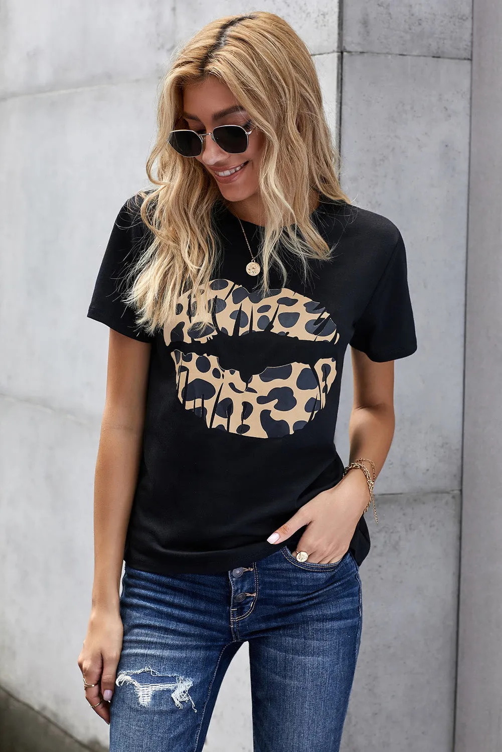 Leopard Print Lip Tee