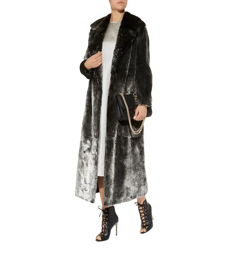 Long Silvered Mink Fur Coat