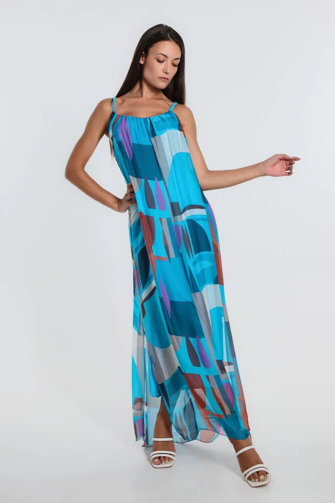 Marla Funky Geo Silk Maxi Dress (DT222F)